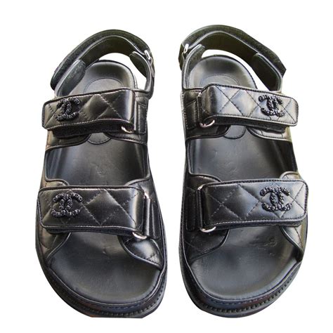 chanel black leather sandals|chanel sandals official site.